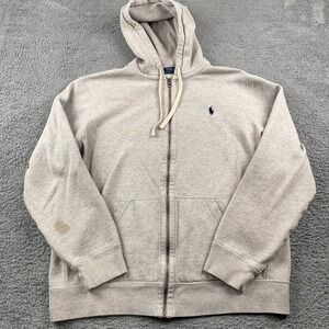 Polo Ralph Lauren Hoodie Mens XL Gray Full Zip Waffle Lined Sweatshirt Jacket